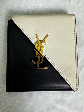 Saint Laurent YSL Jamie Bicolor Folded Wallet Black & White Leather